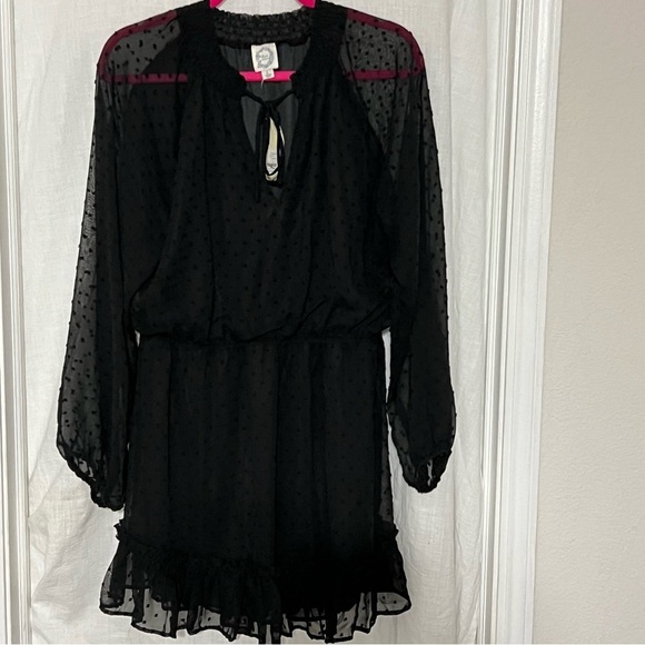 Women's Blue Rain Short Dress Ruffles Black Sheer Long Sl Elastic waist Size L - Picture 1 of 8